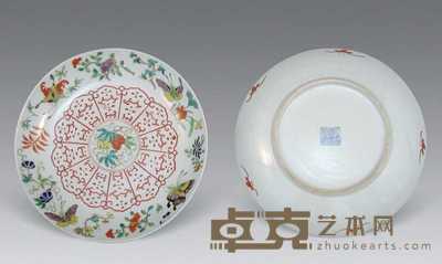 清 粉彩瓜蝶纹盘(一对) 高23.5cm